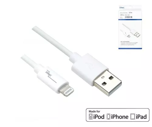 USB A to Lightning cable, white, DINIC box with Euro hole, 0.5m